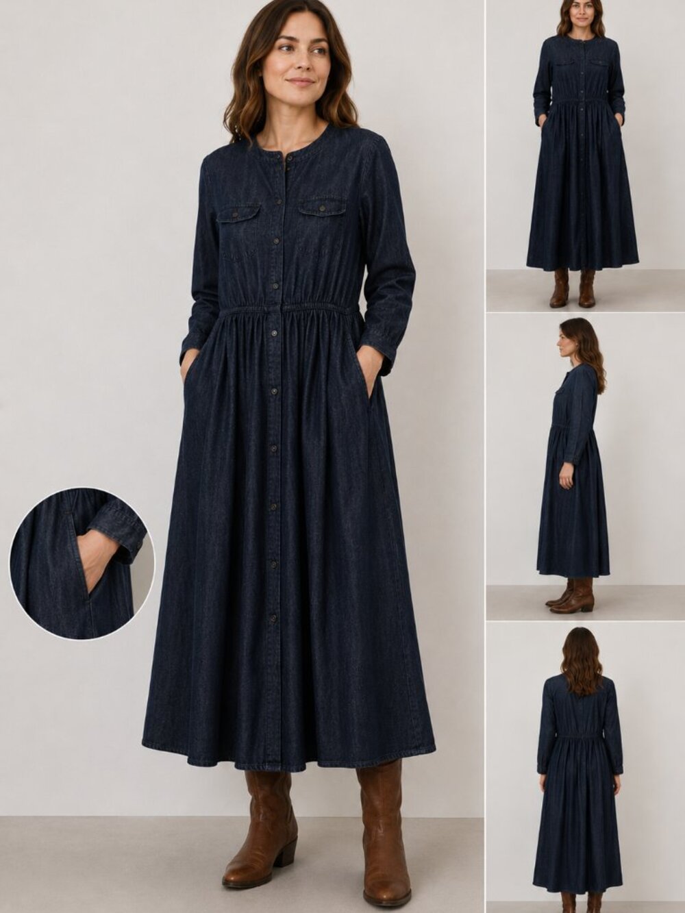 Ines De La Fressange Denim Long Button Up Long Sleeve Dress - Size Med